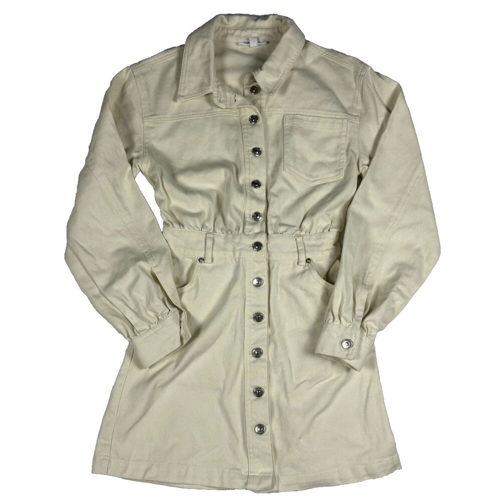 Steve Madden Edith Denim Shirt Dress Women 0 Ivory Cream Utility Mini